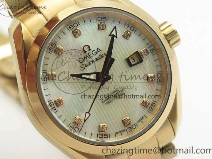 0317 Timeless Aqua Terra Ladies 35mm RG V6F Best Edition White MOP Dial On RG Bracelet A 8102